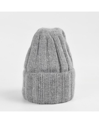 Sequin-embellished comfortable knit hat