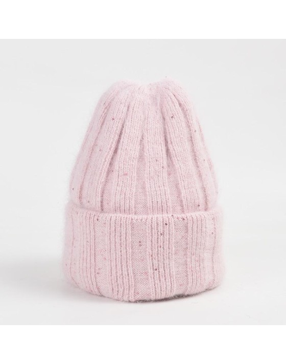 Sequin-embellished comfortable knit hat