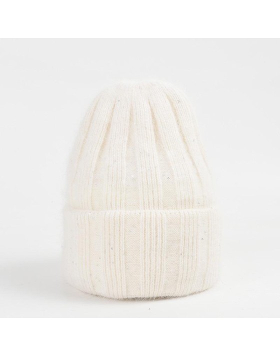 Sequin-embellished comfortable knit hat
