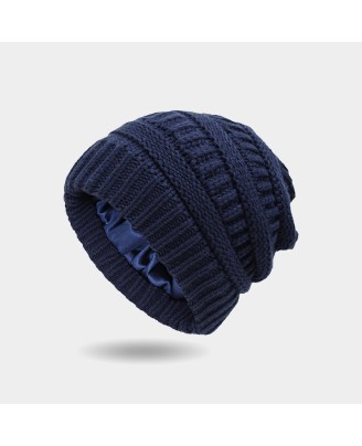 Winter satin-lined warm knitted hat