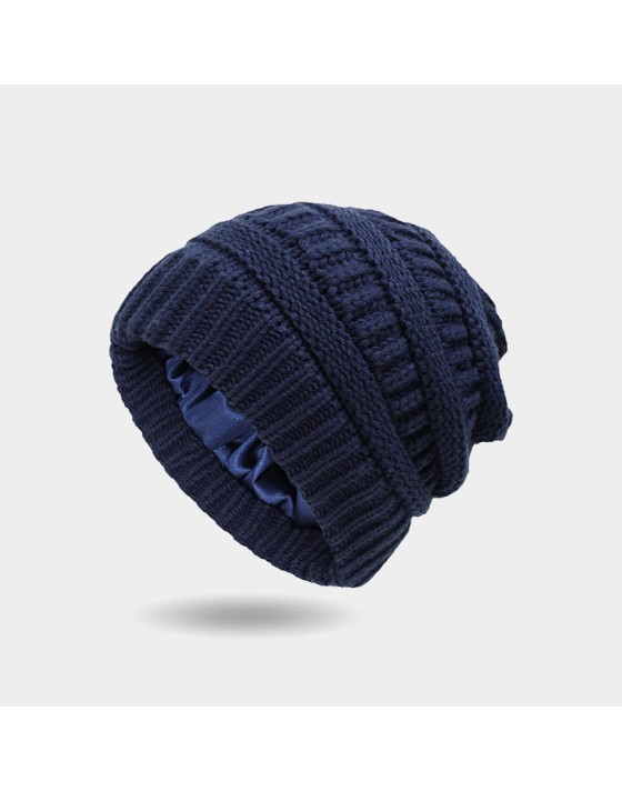 Winter satin-lined warm knitted hat