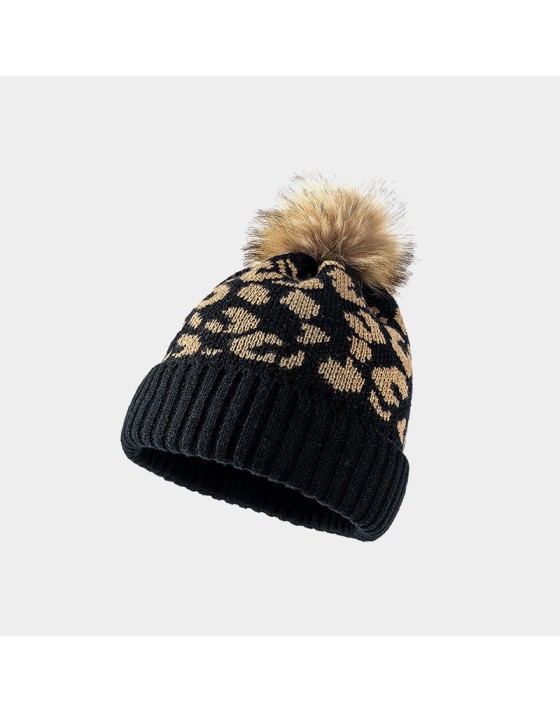 Trendy leopard print pom-pom knit hat Trendy leopard print pom-pom knit hat