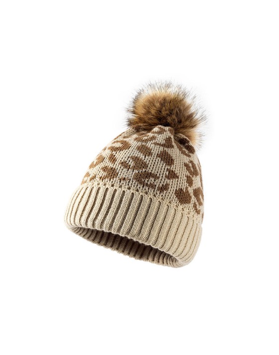 Trendy leopard print pom-pom knit hat Trendy leopard print pom-pom knit hat