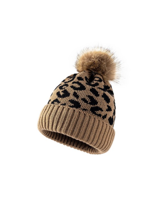 Trendy leopard print pom-pom knit hat Trendy leopard print pom-pom knit hat