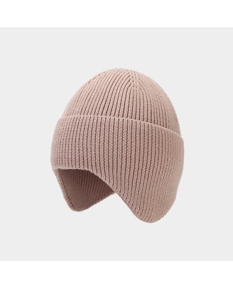 Simple dome-shaped knitted hat with ear flaps