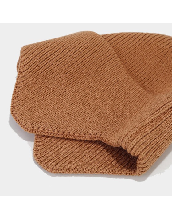 Simple dome-shaped knitted hat with ear flaps