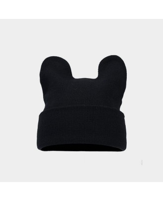Solid color cute cartoon cow ear knitted hat