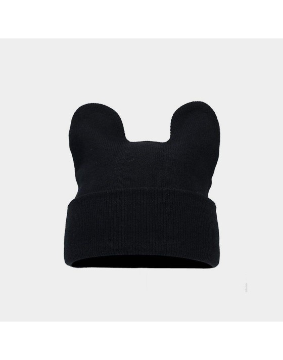 Solid color cute cartoon cow ear knitted hat