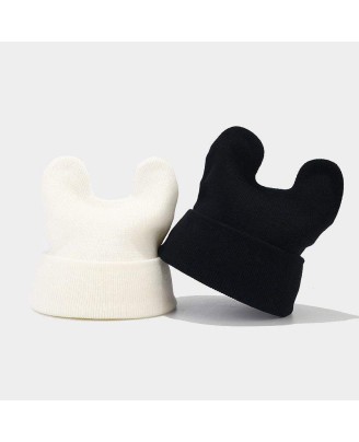 Solid color cute cartoon cow ear knitted hat